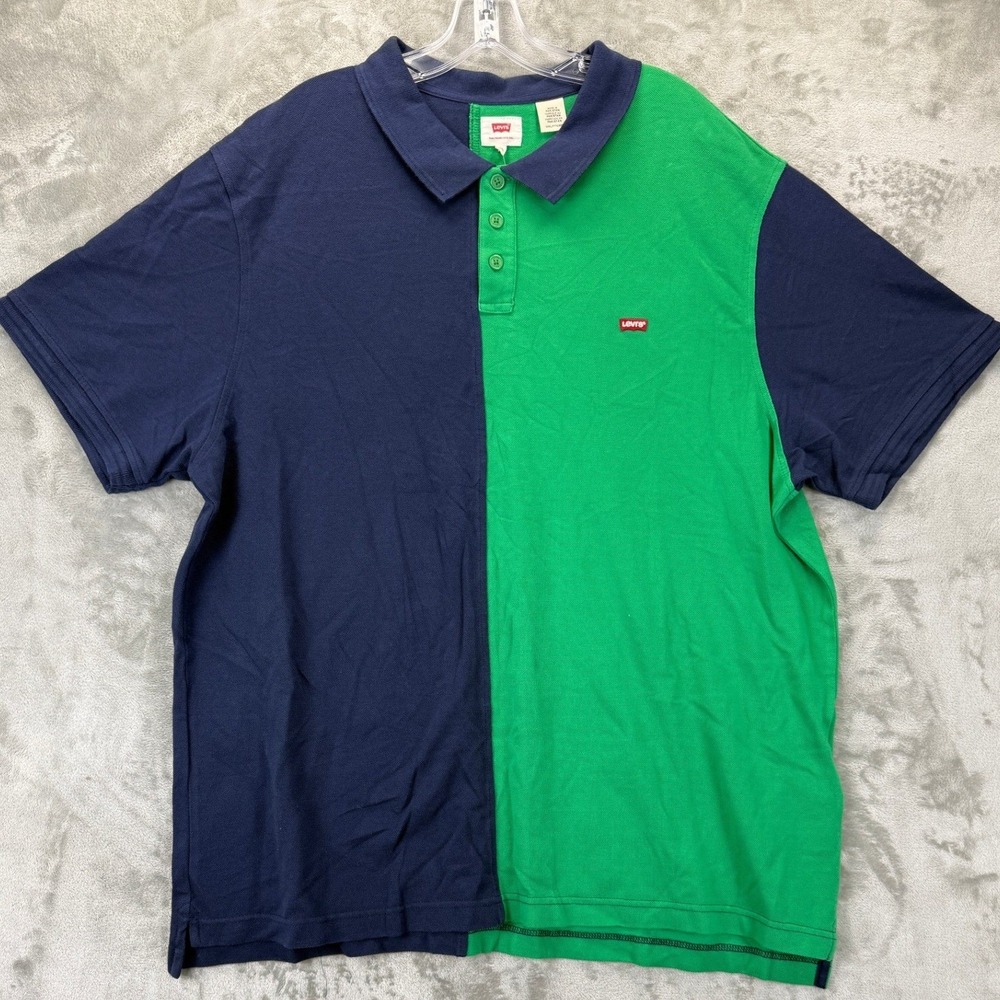 Levis Mens 3XL Colorblock Polo Shirt Navy Green Short Sleeve Pique